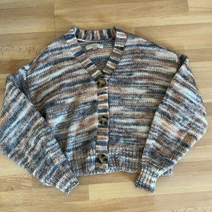 Loft Women Cardigan Small Casual Striped Stretch Retro Wool Blend Sweater Top